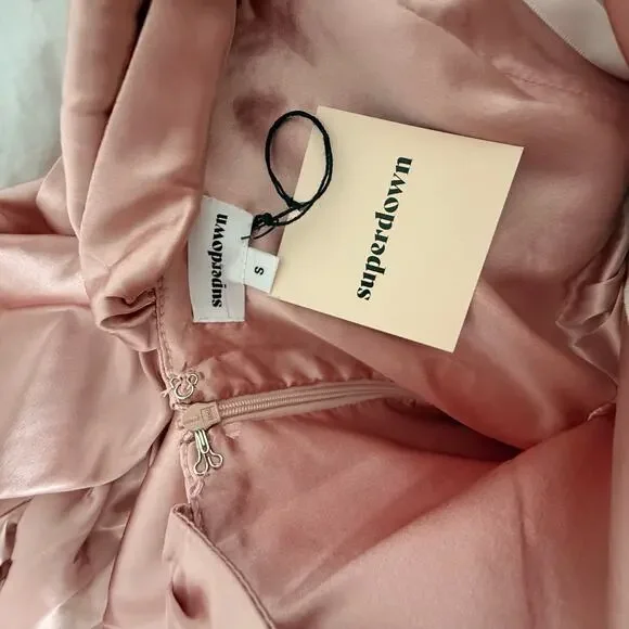 Superdown Corset Dress Satin Ruched Mini NWT Womens S‎ Blush Off Shoulder Party - Picture 7 of 7